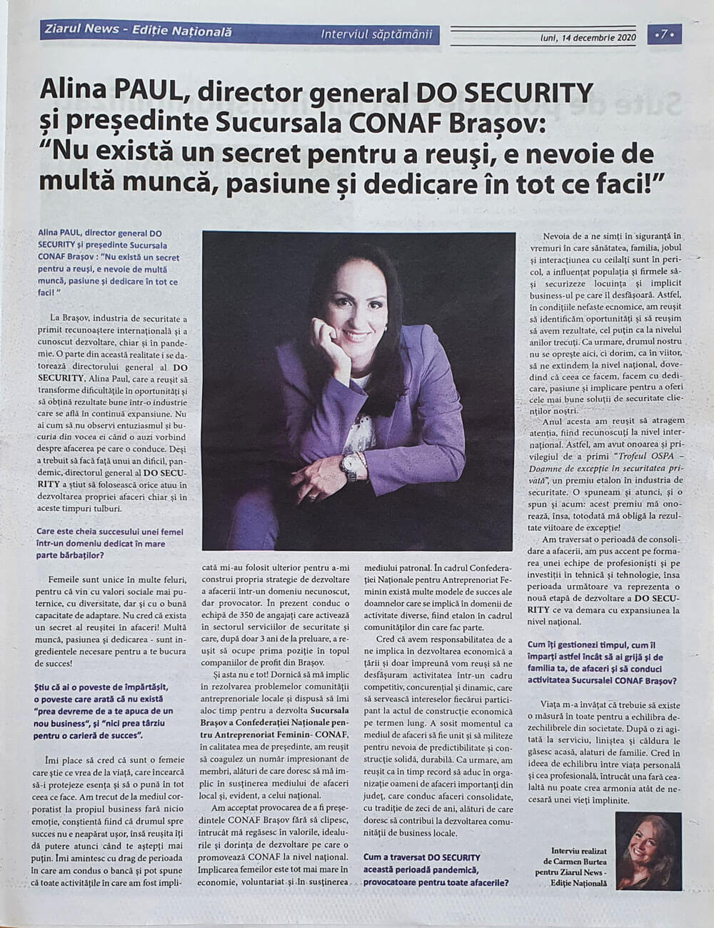 Interviu cu Alina Paul pentru Ziarul News, Ediția Națională